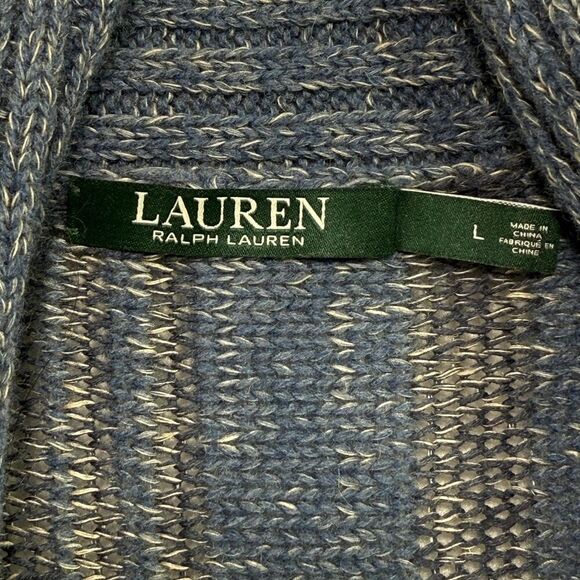 Lauren Ralph Lauren Poncho Cardigan Women L Blue Beige Wool Linen Southwestern - Picture 3 of 15